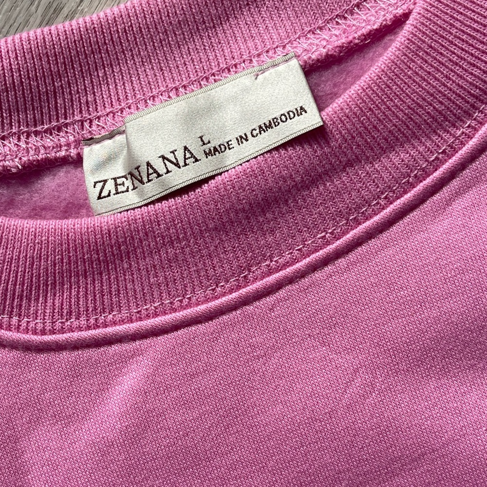 ZENANA Pink “Midwest" Printed Fleece Round Neck Sweatshirts Size Small M & L NWT - Picture 7 of 8